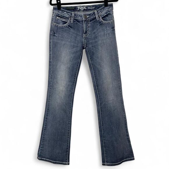 Rock 47 by Wrangler Ultra Low Rise Y2K Cowgirl Studded Bootcut Jeans Size 3 x 34 - Picture 1 of 5